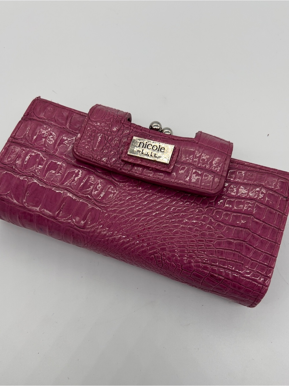 Nicole by Nicole Miller Fuchsia Croc-Embossed Wallet